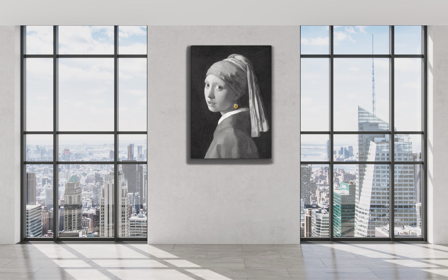 Girl with an Ethereum Earring B&W Canvas