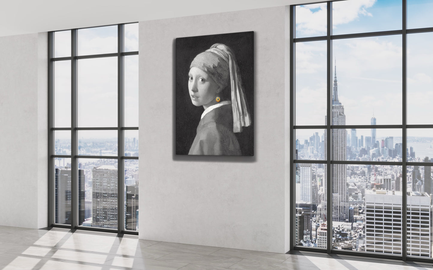 Girl with an Ethereum Earring B&W Canvas