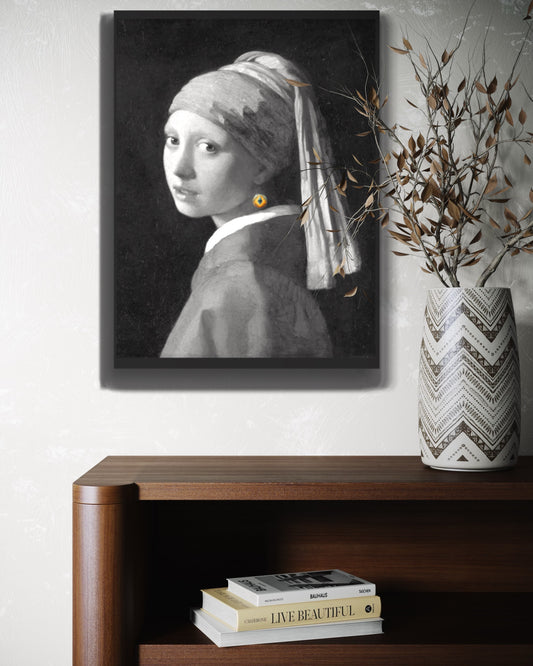 Girl with an Ethereum Earring B&W Poster