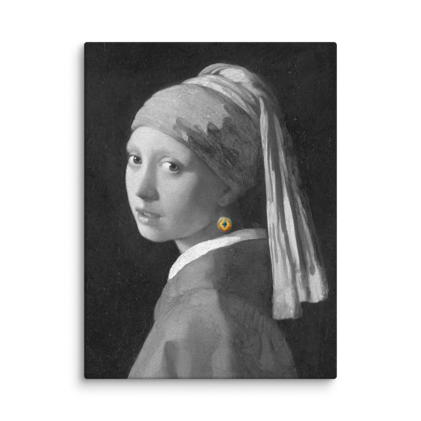 Girl with an Ethereum Earring B&W Canvas