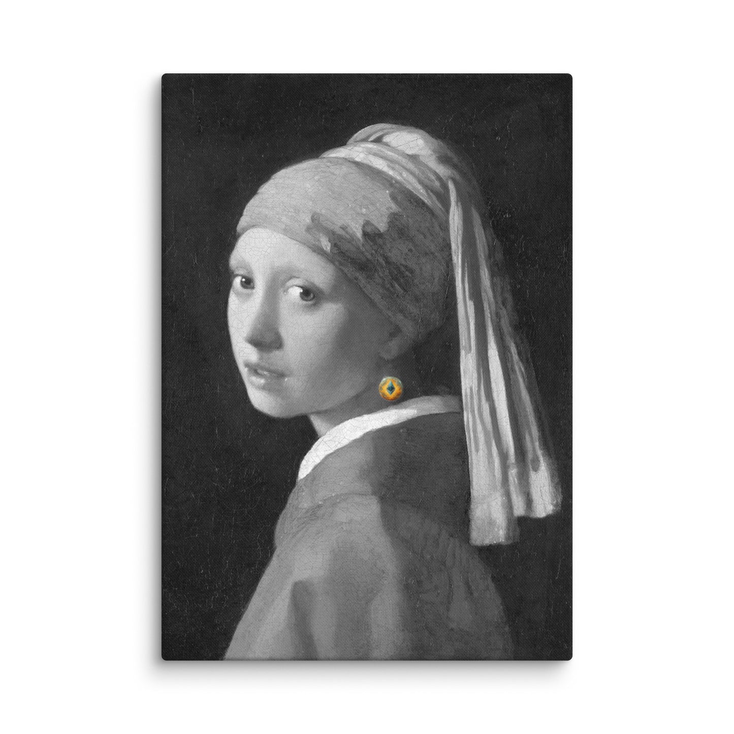 Girl with an Ethereum Earring B&W Canvas