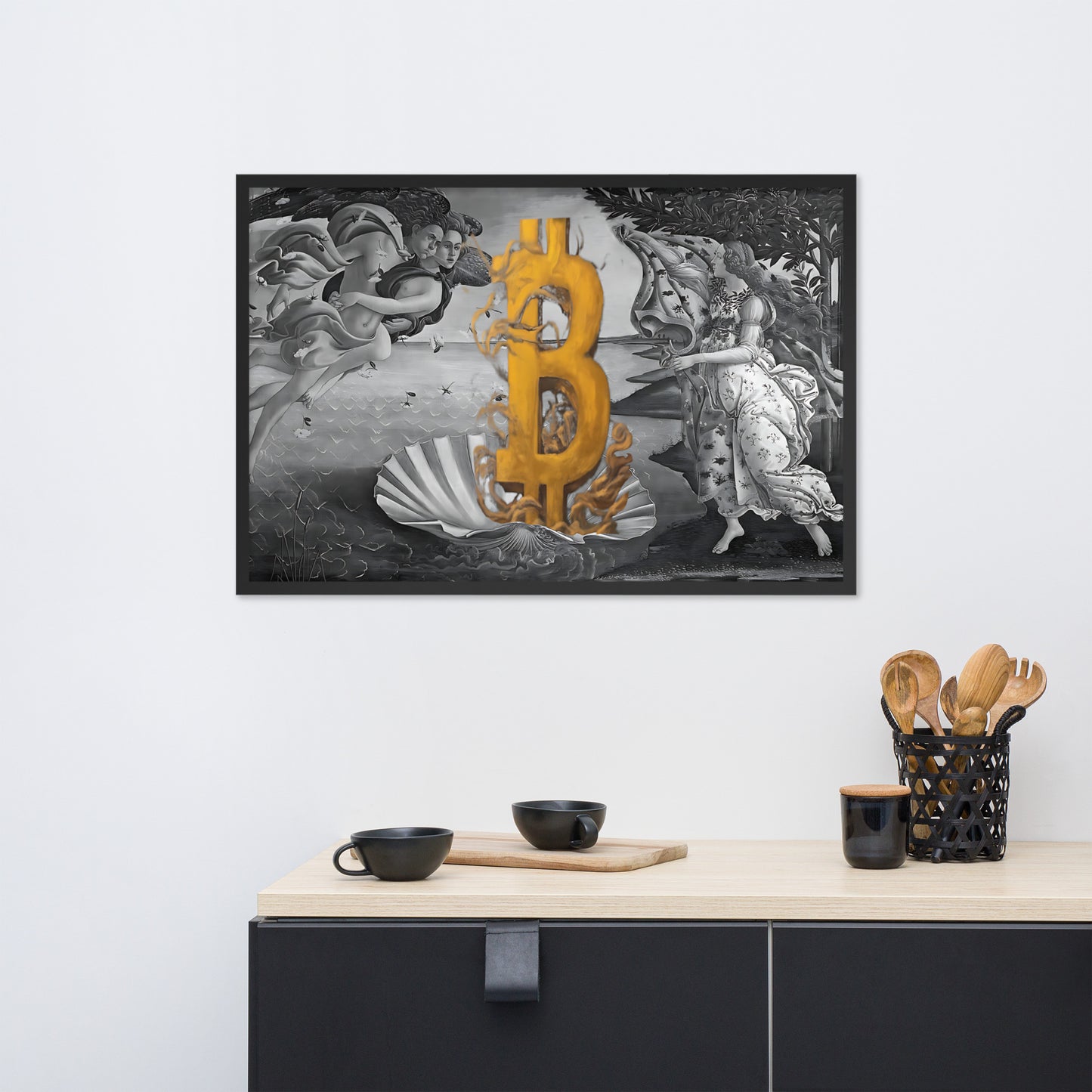 The Birth of Bitcoin B&W Framed poster