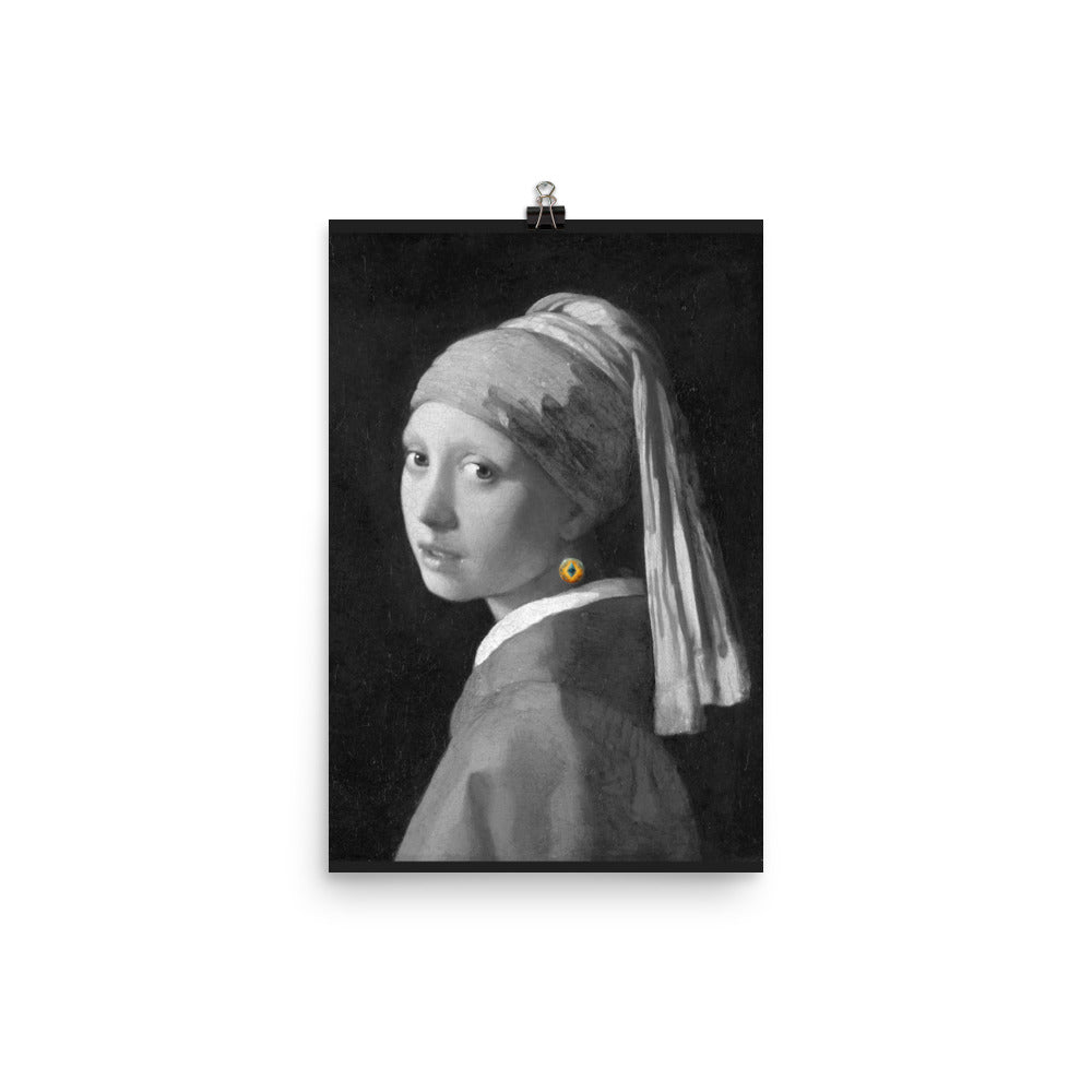 Girl with an Ethereum Earring B&W Poster