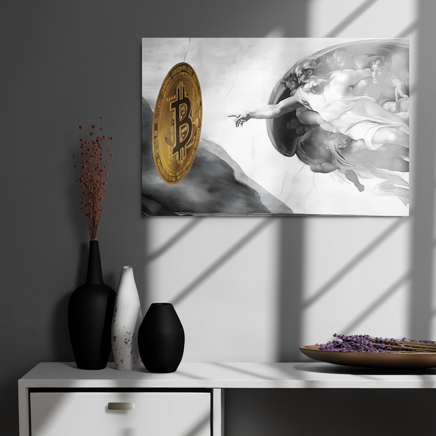 Creation of Bitcoin B&W Metal prints