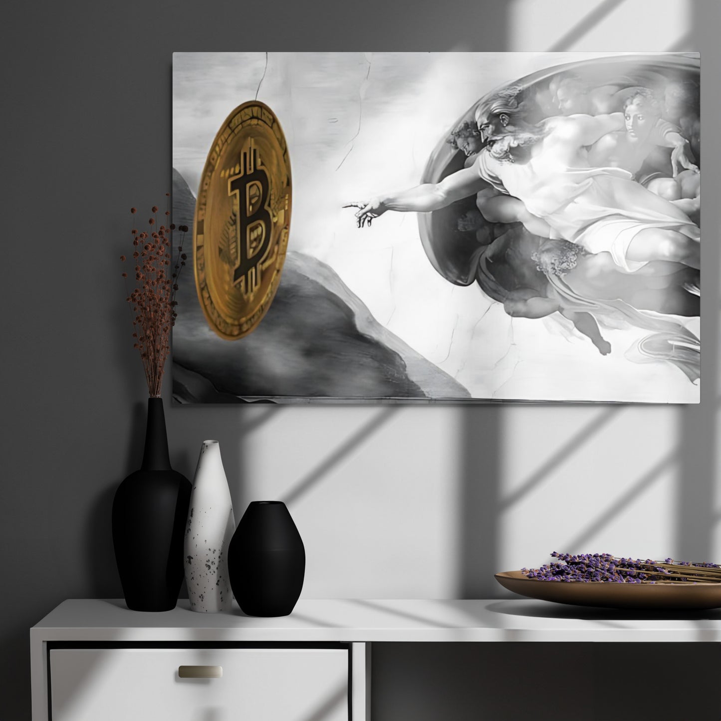 Creation of Bitcoin B&W Metal prints